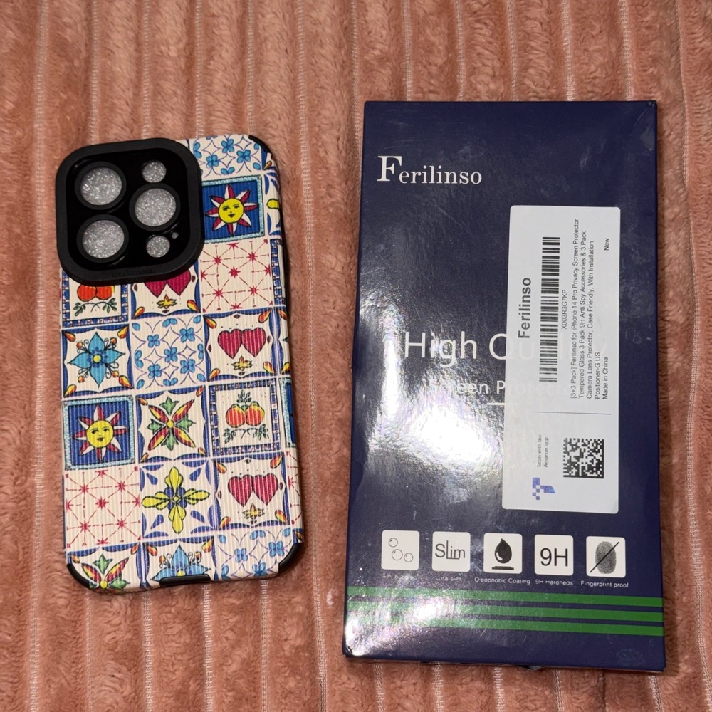iPhone 14 Pro Case Tile Pattern Mosaic Bundle with 2 Screen Protectors